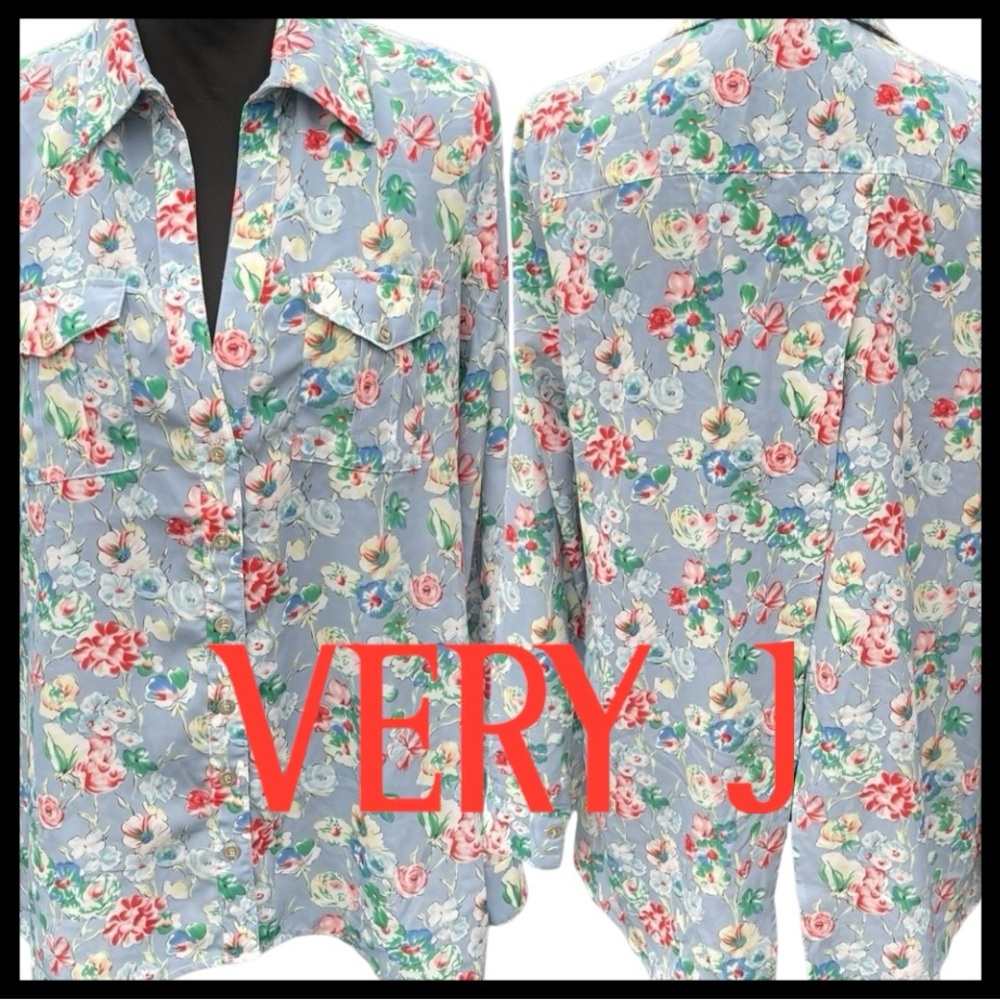 Very J Multi Floral Crossover Open Back Blouse Top (L)